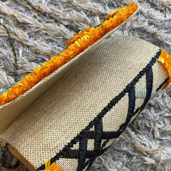 Anthropologie Multicolor Embroidered Clutch with Orange Trim Magnetic Closure - Picture 8 of 13